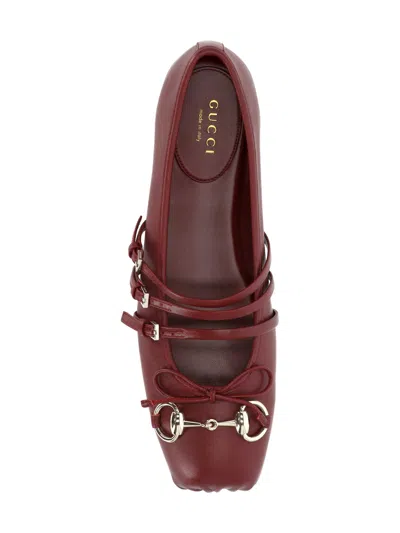 Gucci Lamb Leather Strappy Ballerinas In Red