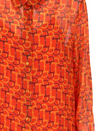Gucci Silk Horsebit Print Shirt In Orange Red In Orange