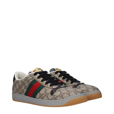 Gucci Sneakers Screener Men Beige/ebano Fabric And Other Textile Materials In Brown