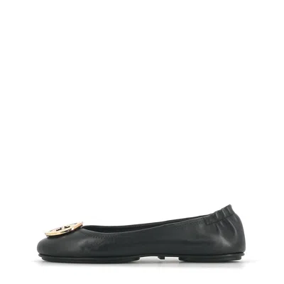 Tory Burch Minnie Travel Ballet With Metal Logo In Black