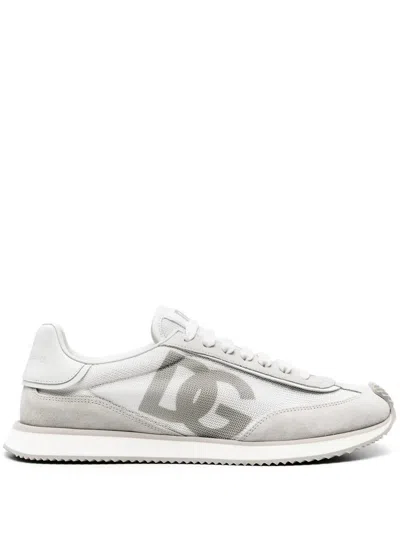Dolce & Gabbana Two-tone Suede And Mesh Dg Aria Sneakers In Gray