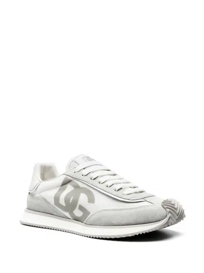 Dolce & Gabbana Two-tone Suede And Mesh Dg Aria Sneakers In Gray