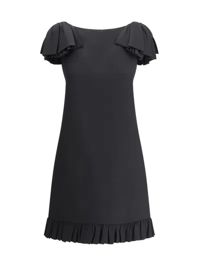 Valentino Boat Neckline Mini Dress With Shoulder Bows In Black
