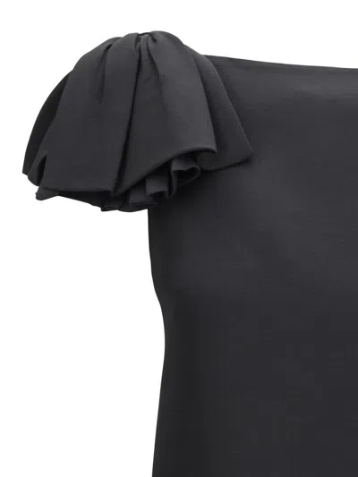Valentino Boat Neckline Mini Dress With Shoulder Bows In Black