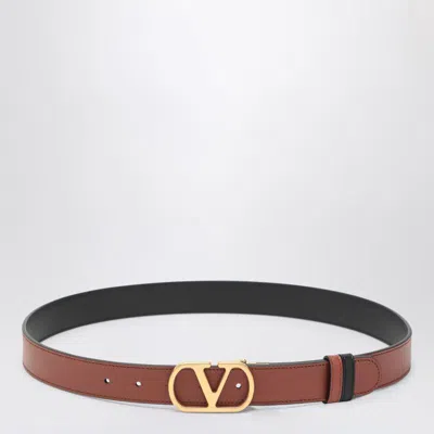 Valentino Leather Belt With Adjustable Length And Reversible In Brown