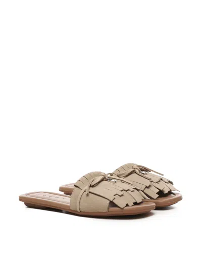 Hogan H685 Flat Sandals Suede In Beige In Brown
