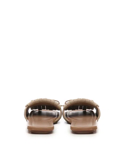 Hogan H685 Flat Sandals Suede In Beige In Brown