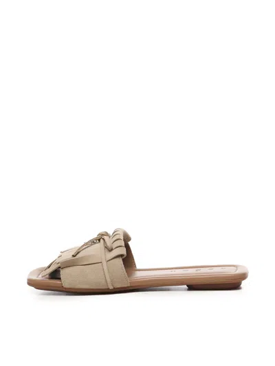 Hogan H685 Flat Sandals Suede In Beige In Brown
