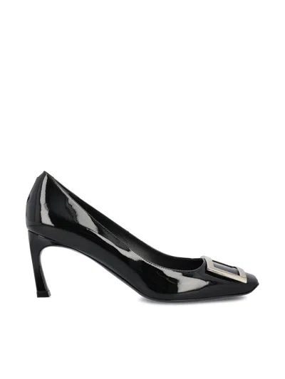 Roger Vivier Belle Vivier T.70 Black Calfskin Pumps With Metal Buckle In Black