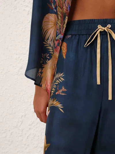 Zimmermann Womens Dark Blue Palm Floral Ascension Relaxed-fit Silk Trousers
