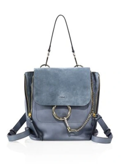 Shop Chloé Medium Faye Leather & Suede Backpack In Cloudy Blue