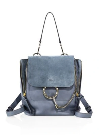 Chloé Medium Faye Leather & Suede Backpack In Cloudy Blue