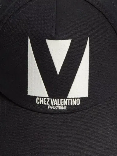Valentino Garavani Cotton Baseball Cap With Embroidery And Curved Brim In Black