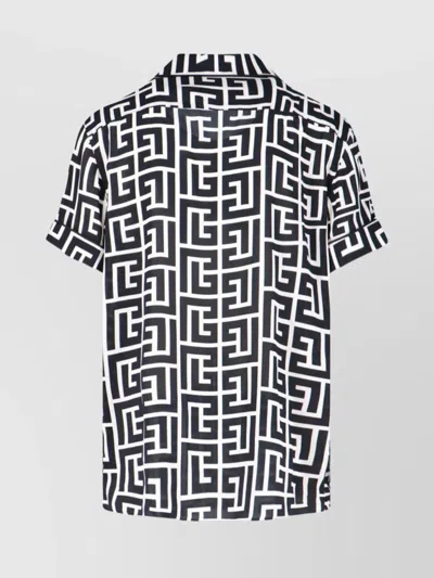Balmain Monogram Printed Short-sleeved Shirt In Black