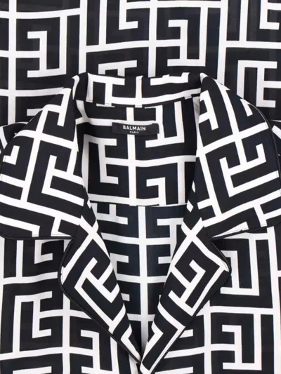 Balmain Monogram Printed Short-sleeved Shirt In Black