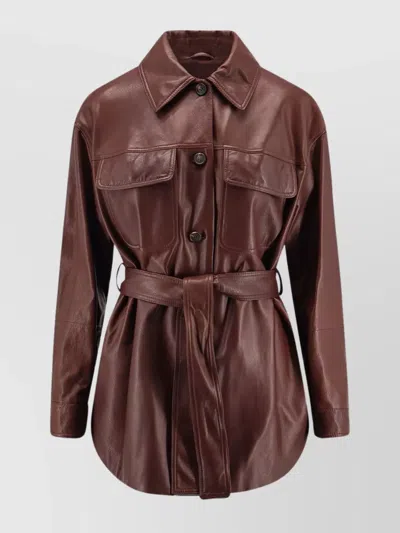Brunello Cucinelli Leather Jacket Belted Waist In Brown