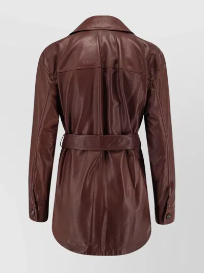 Brunello Cucinelli Leather Jacket Belted Waist In Brown