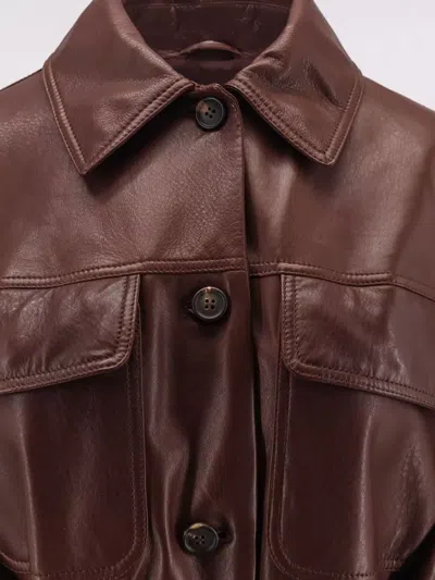 Brunello Cucinelli Leather Jacket Belted Waist In Brown