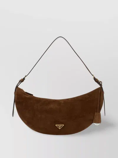 Prada Large Demi-lune Crossbody Bag In Brown