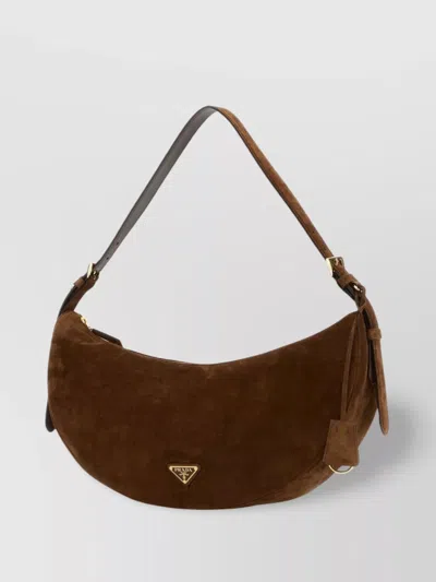 Prada Large Demi-lune Crossbody Bag In Brown