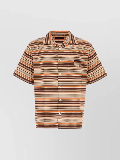 Prada Camicia In Misto Cotone Ricamato Uomo In Multi