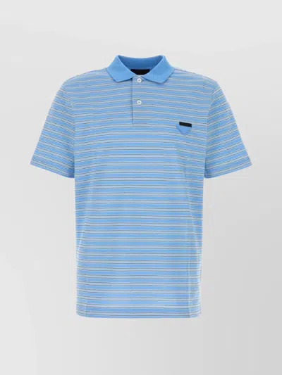 Prada Embroidered Piquet Polo Shirt In Blue