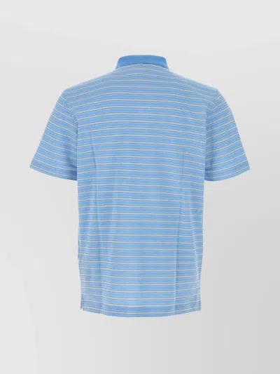 Prada Embroidered Piquet Polo Shirt In Blue