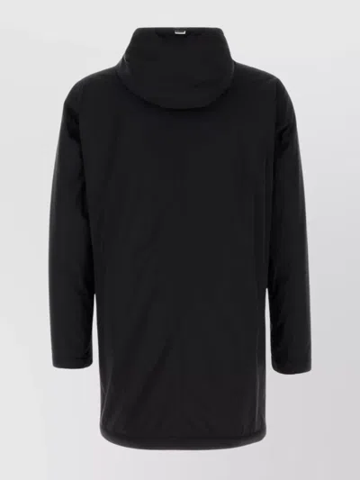 Herno Stretch Nylon Parka With Hood And Pockets In Black
