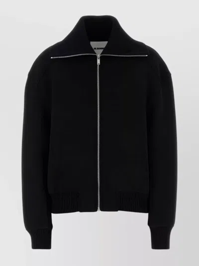 Jil Sander Wool Blend Bomber Jacket With High Collar In Black