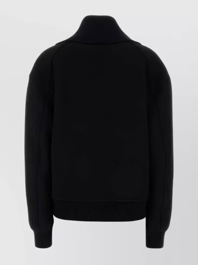 Jil Sander Wool Blend Bomber Jacket With High Collar In Black