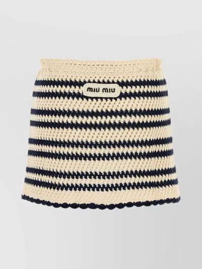 Miu Miu Crochet Drawstring Waist Mini Skirt In Neutral