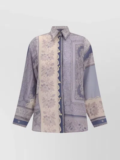 Zimmermann Mixed-print Shirt With Button Front In Blue