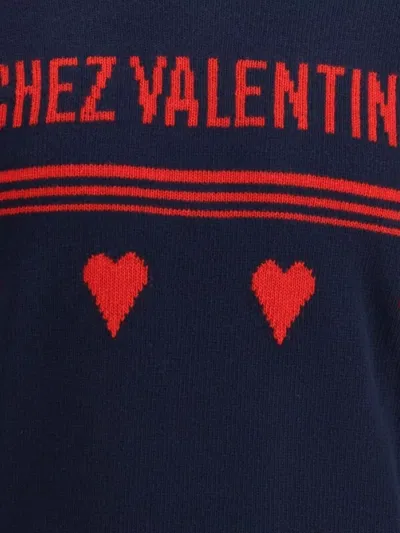 Valentino Wool Sweater Heart Motif In Blue