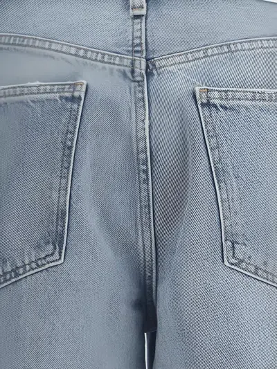 Agolde High Waist Frayed Hem Jeans In Blue