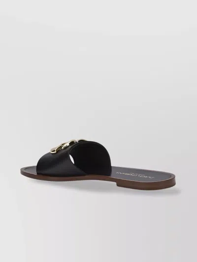 Dolce & Gabbana Black Calf Leather Bianca Slides In Black