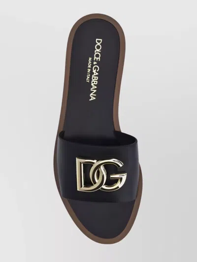 Dolce & Gabbana Black Calf Leather Bianca Slides In Black