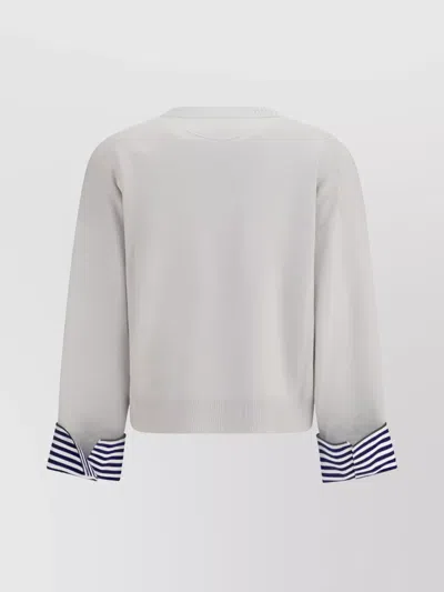 Brunello Cucinelli Cashmere Sweater Striped Cuffs Jewels In White