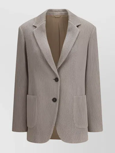 Brunello Cucinelli Sparkling Ribbed Lurex Jacket With Peaked Lapels In Neutral