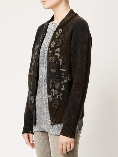 Shop Avant Toi Floral Knit Zipped Cardigan - Black