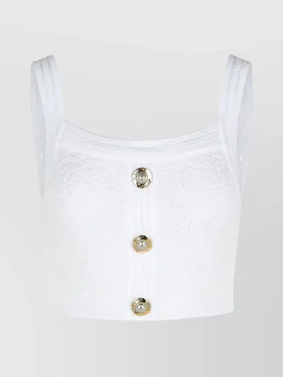 Balmain Cotton Blend Top Button Embellishments In White