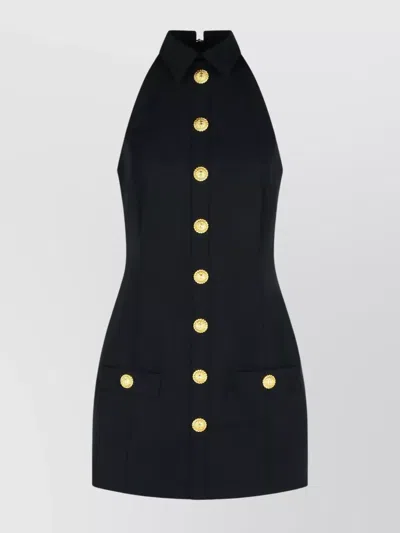 Balmain Black Wool Mini Dress In Black