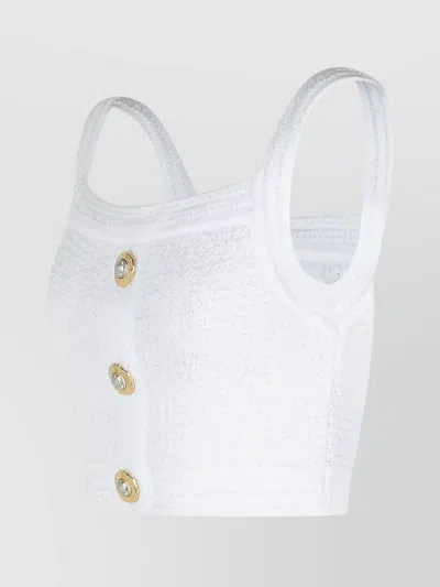 Balmain Cotton Blend Top Button Embellishments In White