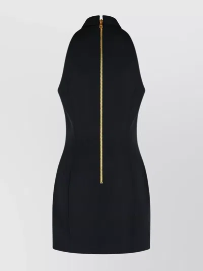 Balmain Black Wool Mini Dress In Black