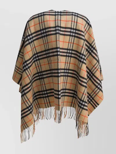 Burberry Wool And Cashmere Cape With Check Pattern In Neutral