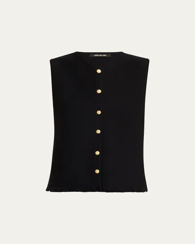 Kobi Halperin Tobias Sleeveless Fringed Button-down Sweater In Black