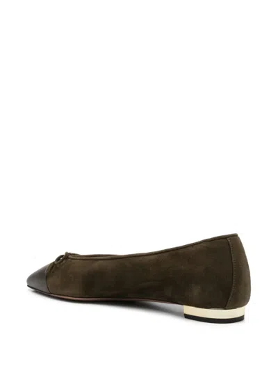 Aquazzura Gioia Bow-detailed Leather-trimmed Suede Ballet Flats In Green
