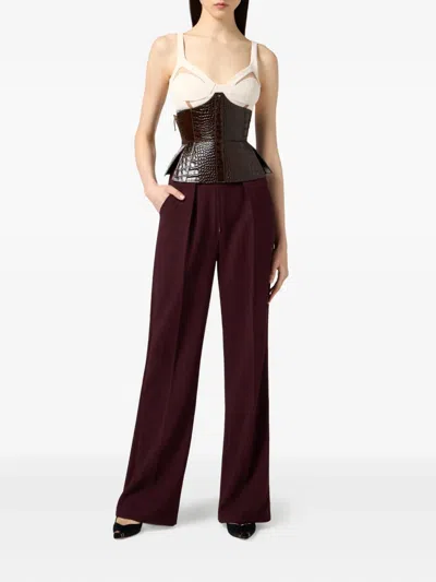 Elisabetta Franchi Contrast-color Open-thread Decorative Casual Pants In Burgundy