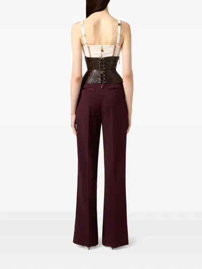 Elisabetta Franchi Contrast-color Open-thread Decorative Casual Pants In Burgundy