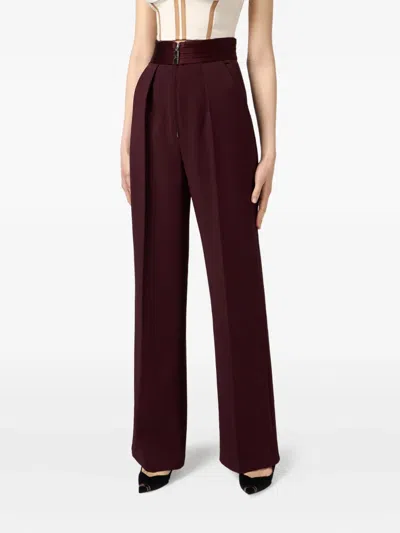 Elisabetta Franchi Contrast-color Open-thread Decorative Casual Pants In Burgundy