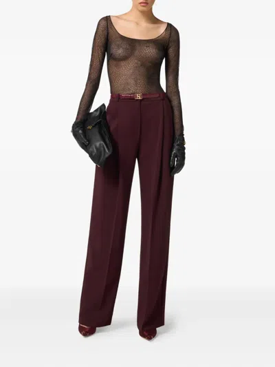 Elisabetta Franchi Trousers With Front Pleats And Belt Loops In Burgundy